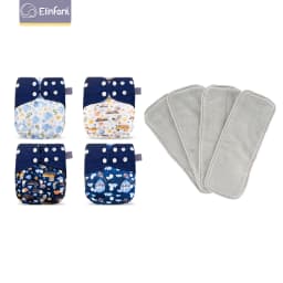Elinfant 4 diapers with 4 absorbents gray mesh cloth inner one size baby for 3-15kg washable eco-friendly baby cloth diaper