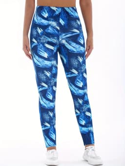 Blue White Phantom Print Geometric Casual Tight Fitting Women's Pants Healthy Height Suitable Stretching Running Sports Exercise