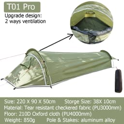 Camping Tent 1 Person, Ultralight Tent Single Mesh Bivy Waterproof Sleeping Gear for Camping Hiking Backpacking 1 Person Tent