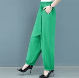 Cotton Silk Pants Women New Spring Summer Elastic High Waist Harem Pants Fashion Printed Casual Wide Leg Pants Female Trousers
