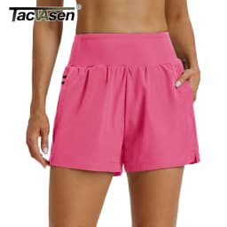 TACVASEN Womens High Waisted Running Shorts Quick Dry Workout Shorts with Built-in Liner Zip Pockets Breathable Athletic Shorts