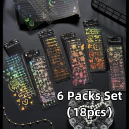 3-18PCS Korean Deco Sticker Pack for Scrapbooking Journaling DIY Projects - 6 Aesthetic Designs - 3D Laser Printing - Cute & Fun