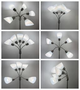 Modern Reading Floor Lamp Stand Up Lamps with Adjustable Arms 5 Head PVC Lampshade Sand Nickel Modern Bright Tall Metal Pole Lamp