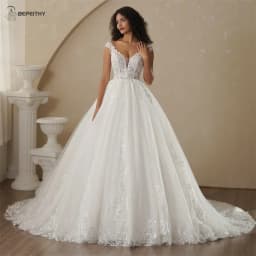 BEPEITHY Customized V Neck Cap Sleeves Princess Wedding Dresses For Women 2025 Spring Lace Boho Bridal Gown Vestidos De Novias
