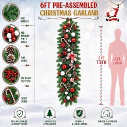 Garvee 6/9ft Christmas Garland Wreath Artificial Pine with Pinecones and Berries Xmas Tree Hanging Ornaments for Home Outdoor Yard Party Door Fireplace Stair Decoration