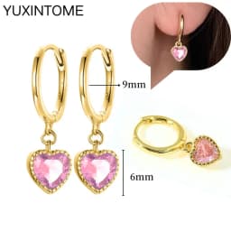 925 Sterling Silver Needle Pink Crystal Heart Hoop Earrings for Women Fashion Geometric Pendant Earrings Luxury Jewelry Gifts