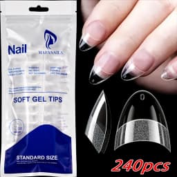 120/240pcs Short Almond Half Matte False Nail Tips 12 Size Clear Square Short Almond Soft Gel Nail Tip Full Cover Nail Extension