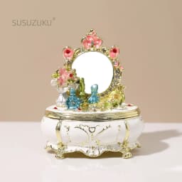 Blue Dressing Table Trinket Box Hinged, Hand Painted Enamel Figurine Collectible, Unique Gift for Home Decor