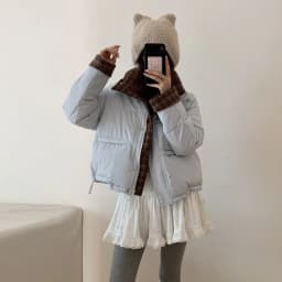 American Plaid Patchwork Puffer Jacket Women Winter Thick Stand Collar Short Parkas Woman Korean Casual Preppy Style Outerwear