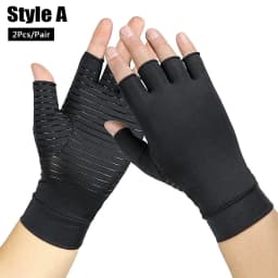 1Pair Copper Compression Arthritis Gloves Fingerless for Carpal Tunnel, RSI, Rheumatoid, Tendonitis, Hand Pain, Computer Typing
