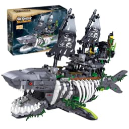 1155PCS Shark Pirate Ship Building Blocks Creative Sea Shark Ghost Ship Model Bricks With Light Educational Toy Gifts For Adult