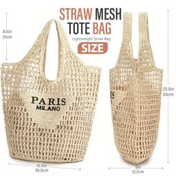 Summer Straw Beach Bag New Woven Bag Straw Mesh Tote Bag Foldable Large Capacity Womens Crossbody Shoulder Bag Purse for Holiday