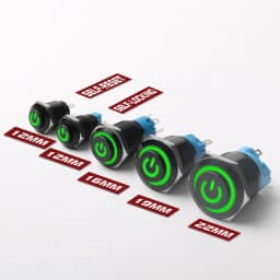 12/16/19/22mm High Head Metal Black With LED Light Waterproof Button Momentary Latching Switches With Power Mark 12V 24V 220V