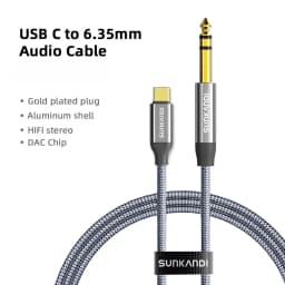SUNKANDI USB C to 6.35mm 1/4 inch TRS Cable, Type C to 1/4 Audio Adapter Stereo Cable for Phones, Amplifier, Speaker, Headphone