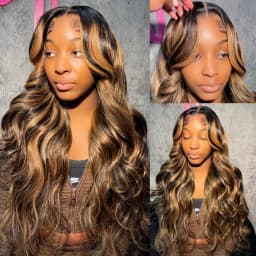 36Inch 1B/30 Highlight Body Wave 13x6 Lace Frontal Human Hair Wigs Ombre Black Brown Colored Preplucked Lace Front Wig For Women