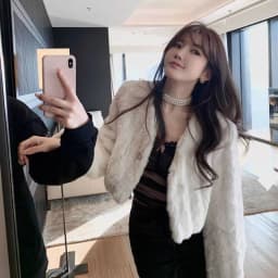 Chic V Neck Cropped Faux Rabbit Fur Jacket Women Elegant Single Button Plush Coats Woman Autumn Winter Fluffy Fleece Outerwear