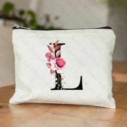 26 Letters Flower Makeup Bag Printed Bridesmaid Wedding Gift Graduation Teacher's Day Gift Storage Bag Travel Perfume Side Bag