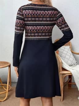 Tribal Ethnic Style Pattern Print Dresses For Women 2025 Autumn Winter Dress Fashion Long Sleeve Loose Dresses Female Clothing