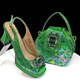 Elegant Women Heels for Peep Toe Good Material Design Rhinestone Fuchsia Sandals Italian Shoes and Bags Matching Set 2025