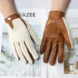 Goatskin Touch Screen Leather Gloves Women's Motorcycle Riding Unlined Four Seasons Thin Car Driving Full Finger Driver
