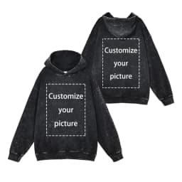Customized Design Hoodie HD DTG Printing Vintage Washed Hooded Sweatshirts Hip Hop Oversized Pullover Harajuku Hoodie Men Cotton