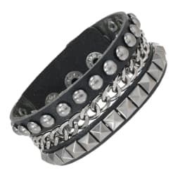 4Pcs Punk Leather Bracelet Set Spiked Studded Chain Rivets Black Cuff Adjustable Gothic Rock Biker Wristband Jewelry Men & Women