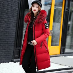 2025 Women's Down Parkas Winter Jacket Big Fur Collar Thick Slim Coat Fashion Hooded Cotton Outerwear Long Winter Woman Coat