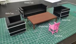 Doll house sofa furniture model simulation double leather sofa Miniature Furniture Armchair Sofa Footstool Doll Decor Toy
