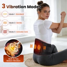 Cordless Heated Waist Massager with Lower Back Lumbar Support Heating Pad for Abdomen and Waist 3 Levels Heat Vibration Massage