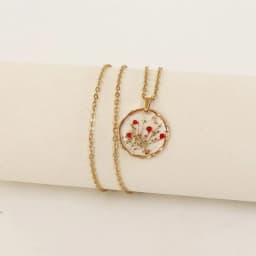 Pressed Flower Charm Necklace Handmaking Epoxy Resin Dried Flower Series Necklaces Natural Flowers Pendant Custom Chain Necklace