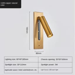 Indoor Wall Lamp with USB Charging Bedroom Decoration and Reading Lighting 3W 85-265V Hotel Headboard LED Embedded Wall Lamp