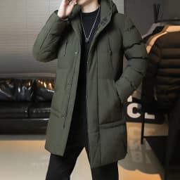 Autumn Winter Mid-Long Fleece Padded Jacket Men's Windproof Warm Coat