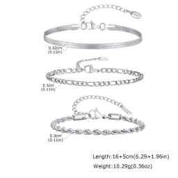 3pcs Men Thin Chain Bracelet,Never Fade Silver Color Twist Chain Wristband,Stylish Punk Jewelry Gift for Husband Father Son