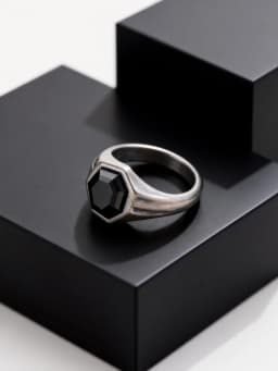 Punk Vintage Gray Stainless Steel Rings for Men Hexagon Black Zircon Ring Hip Hop Fashion Waterproof Finger Jewelry Party Gifts
