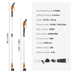 SucceBuy 2-in-1 Cordless Pole Saw & Mini Chainsaw 2/4Ah Battery Pole Chainsaw 5" Cutting Capacity 8ft Reach Pole Saw for Branch