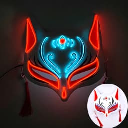Holiday Light Up Neon Half Face Mask Flashing in Dark Fox Mask Halloween LED Luminous Fox Mask for Women Girl Cosplay Props