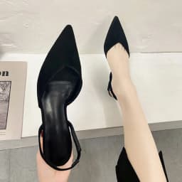 2024 Summer New Pointed Head Back Trip Mid-heel Sandals for Women Baotou Fashion Shoes Thick Heel Sandals
