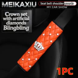 Soft Leather Diamond-Encrusted Crown Car Shoulder Guard 1PC/2PCS Safety Belt Decoration Shiny Accessory for Women's Cars