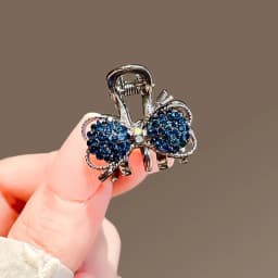 Black Bowknot Hair Claw Clip Sparkly Rhinestone Mini Simple Hairpin for Women Girls Elegant Snap Clip for Bangs Hair Holder