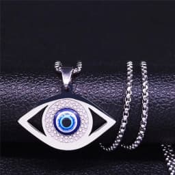 Islam Hamsa Evil Blue Eye Necklace Stainless Steel Turkish Eye Chain Bracelet Greek Jewelry Ojo Turco Acero Inoxidable N1137S02