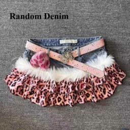 Y2k  Leopard Mini Skirt Patchwork Denim American Vintage 2000s Sexy Subculture Harajuku Streetwear Style Random Denim Summer
