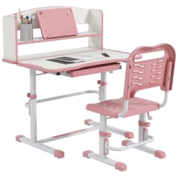 ZONEKIZ Kids Study Desk and Chair Set with Drawer, Bookshelf, Adjustable Angle, Non-slip Mat, for Ages 6-12 Years