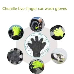 5-Finger Chenille Car Wash Mitt Super Absorbent Scratch-Free Sandwich Weave Glove for Auto Detailing And Household Cleaning