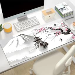 XXL Large Desk Mat Japanese Style Gaming Mouse Pad Pink Sakura Mousepads Black White Torii Art Mouse Mats Rugs for Laptop Gamer