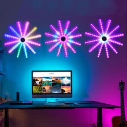 New 96LEDs Hanging Firework Lamps USB Fan Shape String Lights RGB Remote Christmas Garland Fairy Lights for Wedding Party Decor