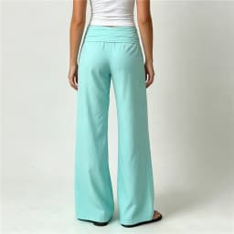 Women Wide Leg Pants Solid Color Fold Over Flare long pants Waist Low Rise Trousers