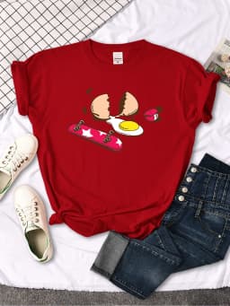 Short Sleeve Tops Funny Broken Egg And Skateboard Woman Tshirt Korean Style Hip Hop T-Shirt For Women Harajuku Casual Clothes
