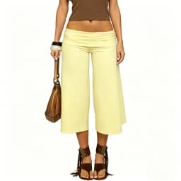Lamuusaa y2k Capris Pants Women Clothing Solid Color Elastic Low Waist Folded Wide Leg Loose Cropped Trousers Fashion Streetwear