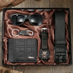 2026 New 5pcs Watch Set for Men in Gift Box Belt Wallet Hair Trimmer Keychain Sunglasses Men’s Watch Gift Box Set Gifts for Him