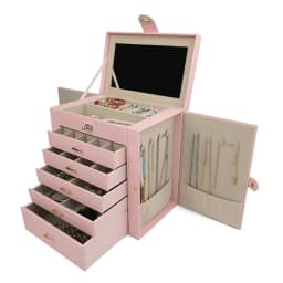 New Large Capacity 6 Layers Jewelry Box with Mirror Leather Earrings Rings Necklaces Jewelry Storage Box Organzers 5 Drawer Gift